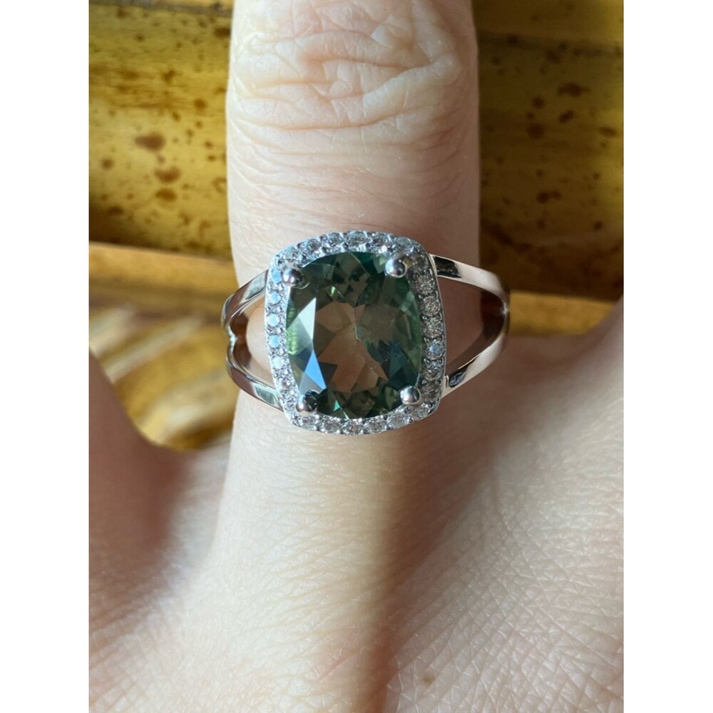 Genuine Green Labradorite Sterling Silver Halo Ring Size 6